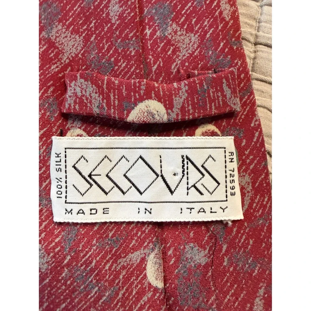 Vintage SICO Made in Italy 💯 Silk Tie Burgundy Celestial Crescent Moon Abstract
